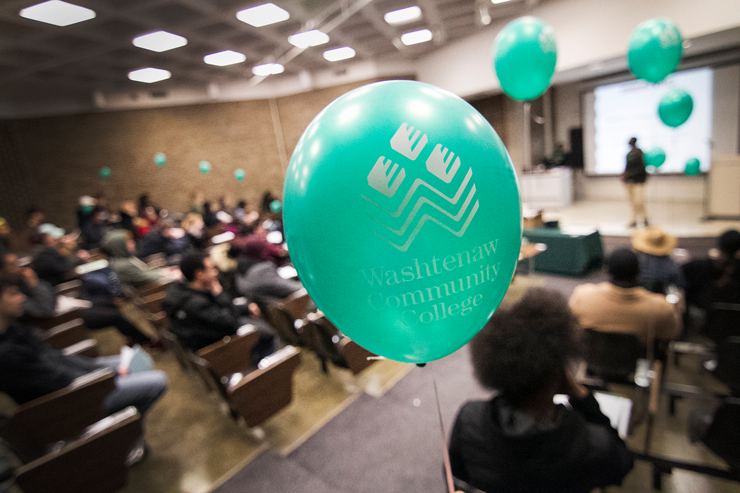 WCC balloons in a classroom