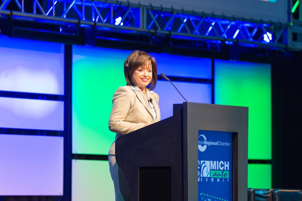 Photo By Steve Kuzma Washtenaw Community College President Dr. Rose B. Bellanca speaks at the 2015 MICHAuto Summit.