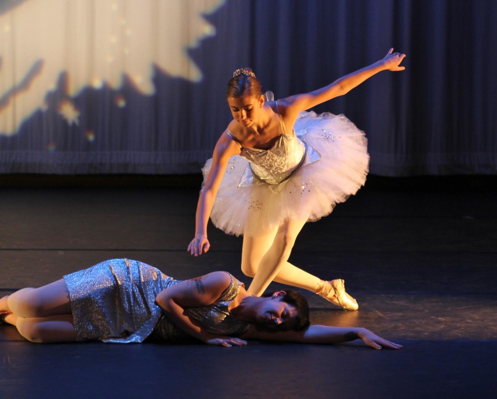 Choreographer and WCC alumna Christine Sampier as the mother and Chinese fortune cookie (left) and Phoebe Fink as the Snow Queen. Photo by Lynn Monson