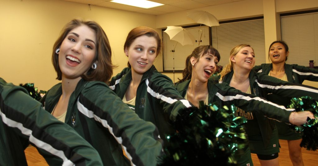 WCC Dance Team members (from left) Carley Garcia, Ashley Spiegelberg, Allie Myers, Ciara Stasko and Amber Ung. (Photo by Lynn Monson)