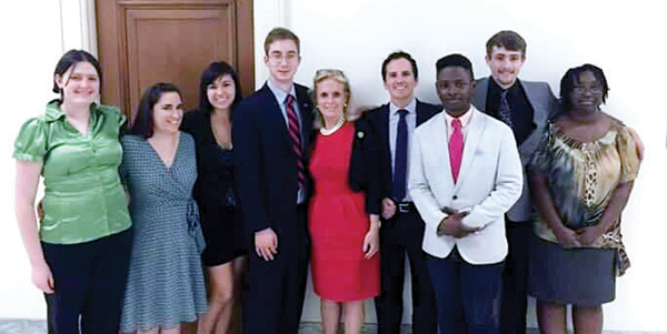 From left to right: Zena Jasenak, Marisol Ahlquist (WCC staff member), Rosie Van Alsburg, Steven Kwasny, Congresswoman Debbie Dingell, Jason Morgan (WCC staff member), Davon Shackleford, Joseph Chapman and Mahal Stevens.